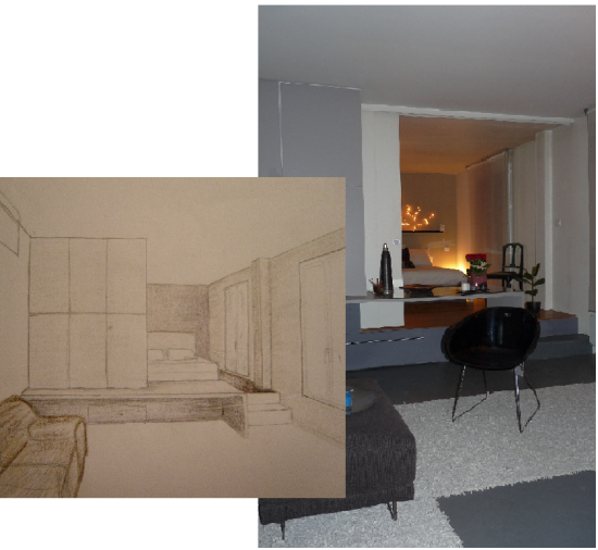 Esquisse et résultat rénovation 36m²